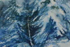 SNOW IN THE PINES - 36 X 29 - WATERCOLOR - $500