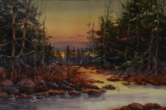 SUNSET IN THE PINES - 22 X 29 - WATERCOLOR - $500